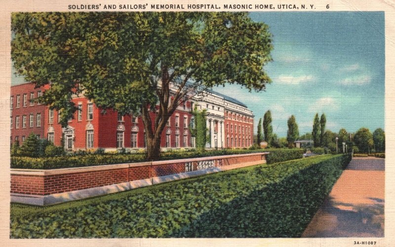 Vintage Postcard 1935 Soldier's Sailors' Memorial Hospital Masonic Home Utica NY