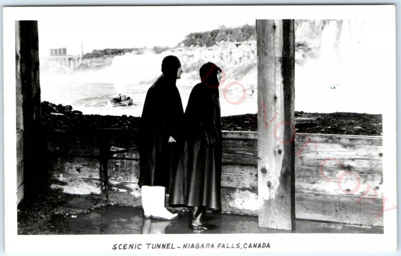 c1940s Niagara Falls Canada RPPC Women Raincoat Scenic Tunnel Real Photo PC A100