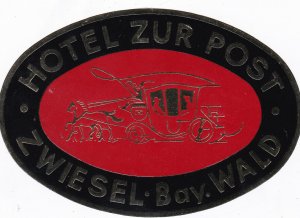 Germany Zwiesel Hotel Zur Post Vintage Luggage Label sk2037