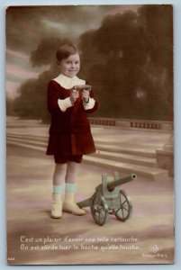 c1950's Little Boy With Wagon Toy Studio RPPC Photo Posted VintagePostcard