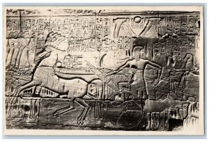 c1920's Seti I Chariot Syrian Captives Hieroglyphs Karnak Egypt RPPC Postcard