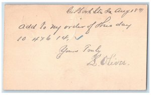 1891 S. Oliver Gilbert Station Iowa IA Clinton Iowa IA Posted Postal Card 