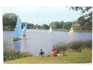 Pair of Young Lads Fishing at Mote Lake Maidstone Kent Vintage Postcard 1968