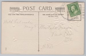 Greetings~Birthday~Home in Summer~Violets~Vintage Postcard