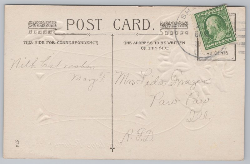 Greetings~Birthday~Home in Summer~Violets~Vintage Postcard