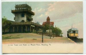 Mount Penn Tower Hotel Streetcar Reading Pennsylvania 1907c postcard