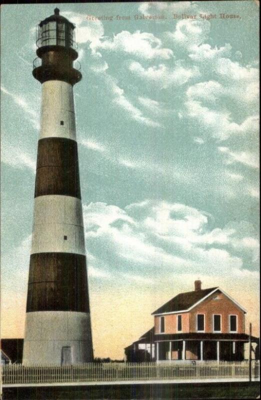 Galveston TX Bolivar Lighthouse c1910 Postcard #2