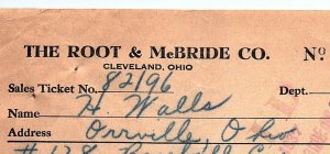 1937 THE ROOT & McBRIDE CO CLEVELAND OHIO DRY GOODS BILLHEAD SALES TICKET Z523