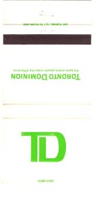 TD, Toronto Dominion Bank, Matchbook Cover