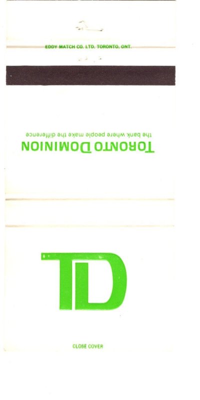 TD, Toronto Dominion Bank, Matchbook Cover