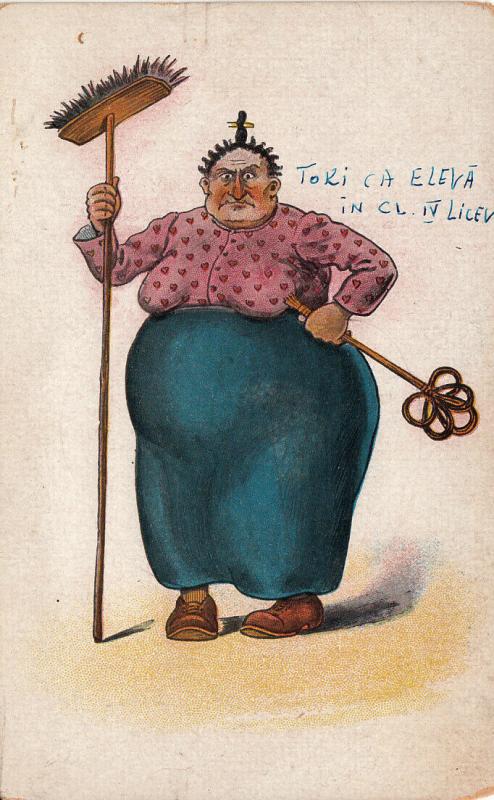 Misoginism comic humour early postcard fat ugly housemaid woman mother-in-law