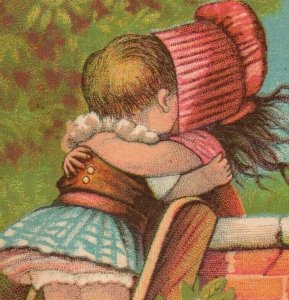 1880's Schantz & Kramlich Hatters Two Adorable Girls Hugging P175