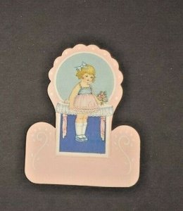 Vintage Die Cut Folding Self Standing Place Cards Pink Little Girl Adorable