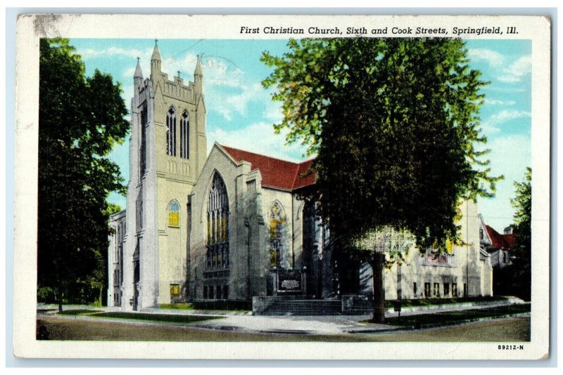 1947 First Presbyterian Church Sixth And Cook Streets Springfield IL Postcard