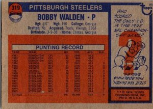 1976 Topps Football Card Bobby Walden Pittsburgh Steelers sk4446