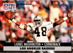 1991 NFL Pro Set Football Card Lionel Washington CB Los Angeles Raiders sun0612