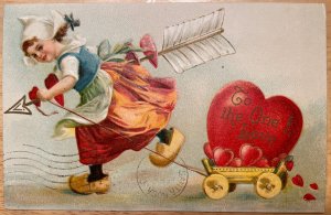 Vintage Victorian Postcard 1910 To the One I Love - Dutch Girl with Heart