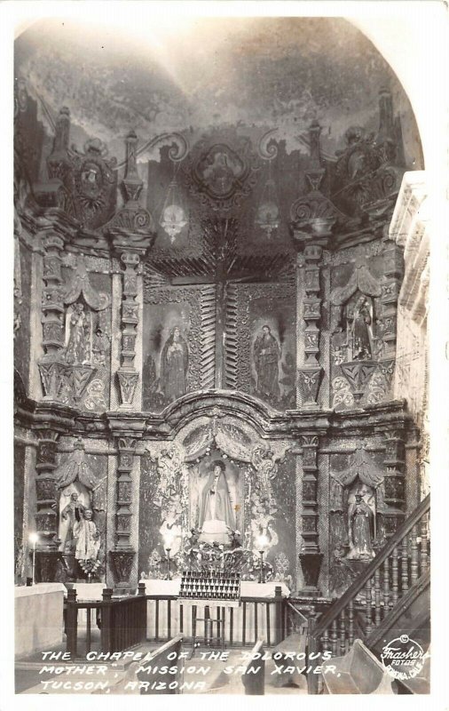 Tucson Arizona 1940s RPPC Real Photo Postcard Chapel Dolorous Mission San Xavier