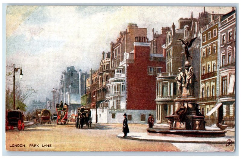 c1910 Monument, Horse Carriage, Park Lane, London Oilette Tuck Art Postcard 