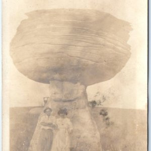 c1910s Ellsworth Co., Kans. RPPC Mushroom Rock Cute Couple Real Photo PC KS A136