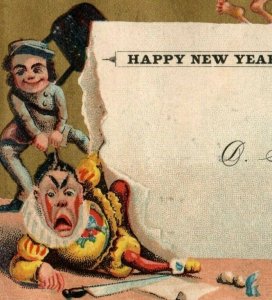 1881 Mail Carrier Mailman New Year's Card Clown Giant Letter Children P208