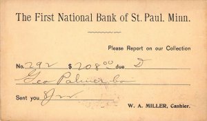 1900 US Postal Card,  First National Bank of St Paul, MN, Old Postcard