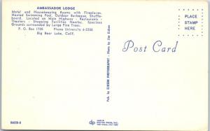 BIG BEAR LAKE, California  CA   Roadside  AMBASSADOR LODGE  ca 1960s    Postcard 