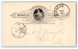 1891 Lumber Order Blencoe Iowa IA Clinton IA Antique Posted Postal Card