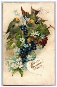 Valentine Postcard Heart Love's Remembrance Flowers Birds Silk Winsch Back 1909