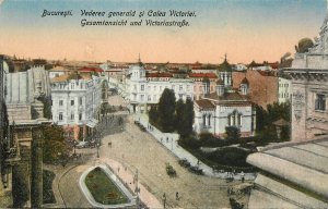 Vintage Postcard General View Of Bucharest Romania And Victoria Street