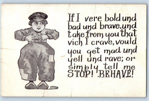 Dutch Boy Poem If I Vere Bold Und Bad Und Behave Und Take From You Postcard