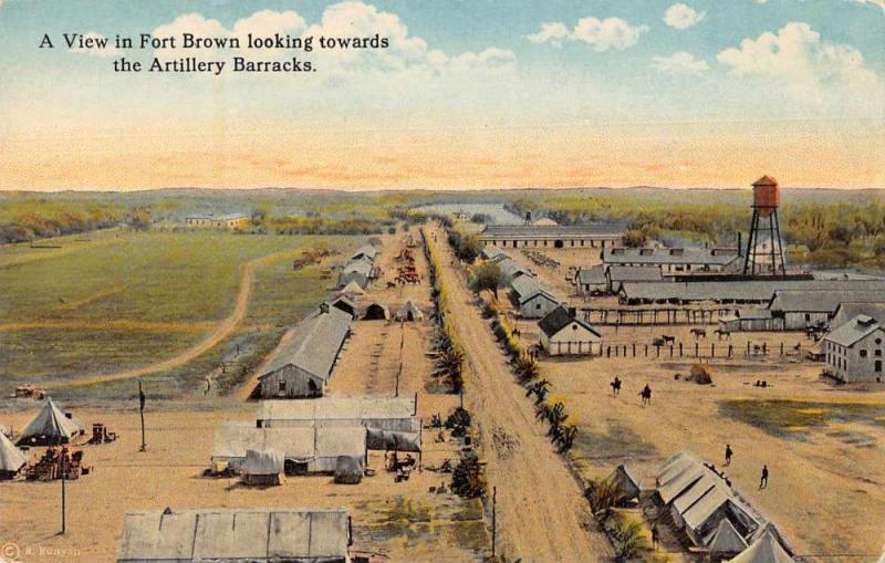 Fort Brown Texas Birds Eye View towards Artillery Barracks Postcard JB626956