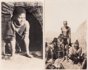 African Child In Tribe Hut & OAP Elderly Africa Leader 2x Real Photo Postcard s