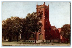 1909 First Baptist Church Scene Street Fort Dodge Iowa IA Antique Postcard