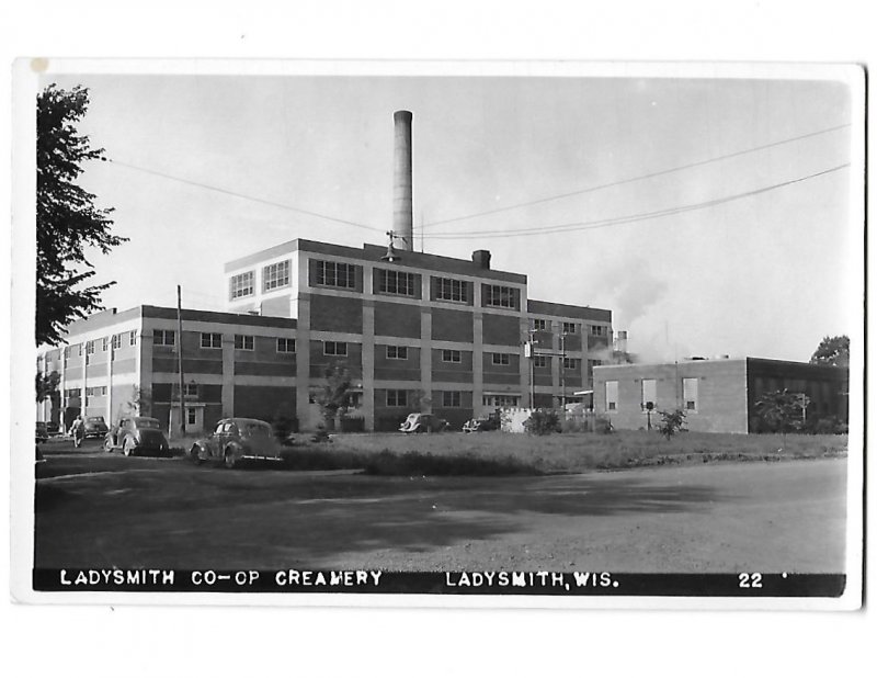 RPPC Ladysmith C0-OP Creamery Ladysmith  Wisconsin 1940s Cars