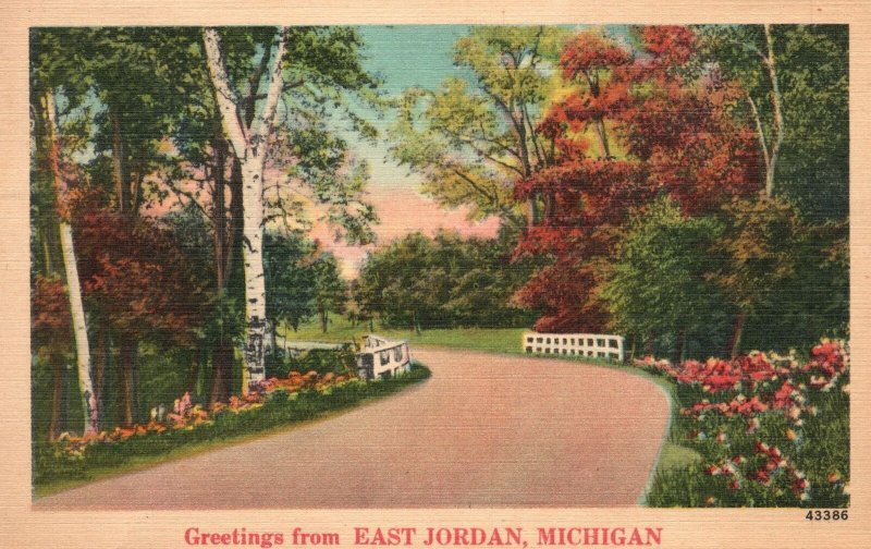 1949 Greetings East Jordan Michigan Roadside View New York Old Postcard