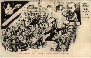 PC CPA FRENCH PROPAGANDA, SATIRE, WW1, FUITE DE VICTOR, (b16994)