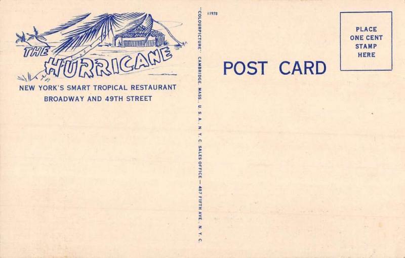 New York City Tropical Restaurant Hurricane Interior Antique Postcard K99691