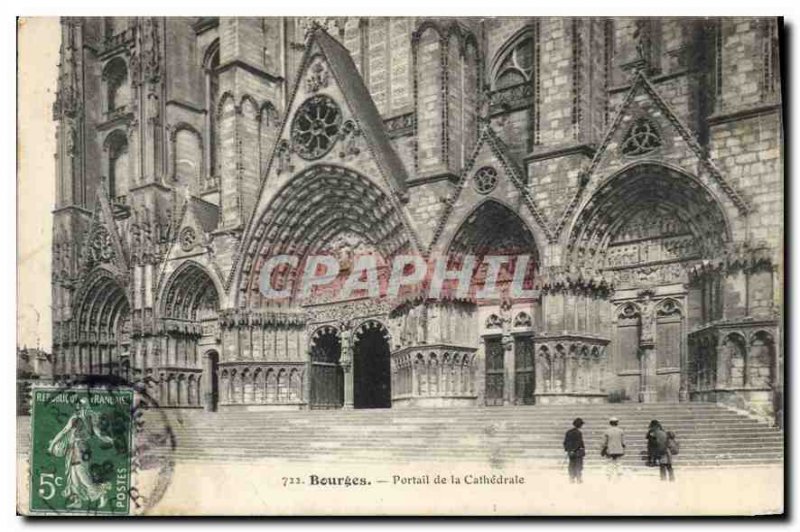 Old Postcard Bourges Cathedral Gates