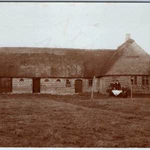 c1910s Europe Germany? House RPPC Homestead Farm Thatched Roof Family Trad A192