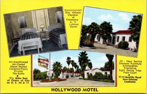 Linen Postcard Multiple Views of Hollywood Motel in New Orleans, Louisiana~4650