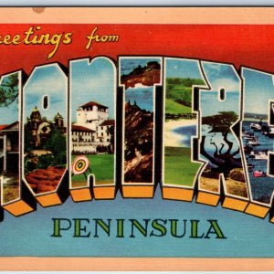 c1940s Monterey, CA Greetings From Large Letter Sebastian Vizcaino Mission A234