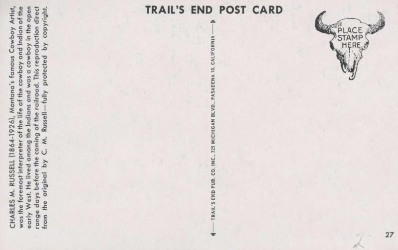 The Bolter Charles M. Russell Cowboy Artist CM Trails End Unused Postcard D28