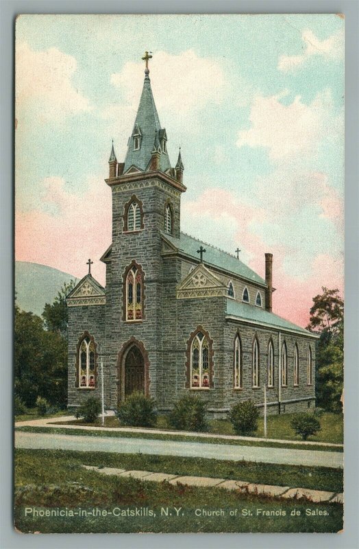 PHOENICIA-IN-THE-CATSKILLS NY CHURCH OF ST.FRANCIS DE SALES ANTIQUE POSTCARD