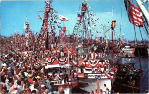 Annual Fishermen's Fiesta San Pedro California Boats Flags Festive Postcard 1957