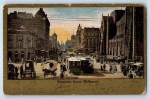 Victoria Australia Postcard Swanston Street Melbourne 1904 Antique Posted