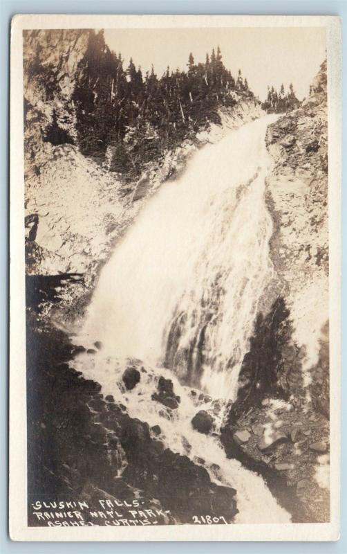 Postcard WA Rainier Nat'l Park RPPC Asahel Curtis View Sluskin Water Falls N11