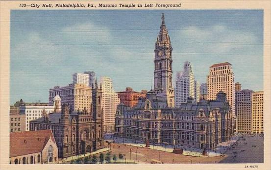 City Hall Masonic Temple In Left Foreground Philadelphia Pennsylvania