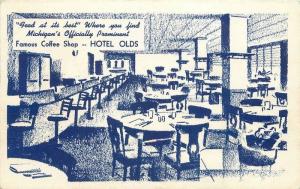 Hotel Olds 1940s Lansing Michigan Roadside interior postcard 8292
