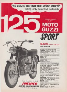 1966 Print Ad Moto Guzzi Sport 125 Motorcycle
